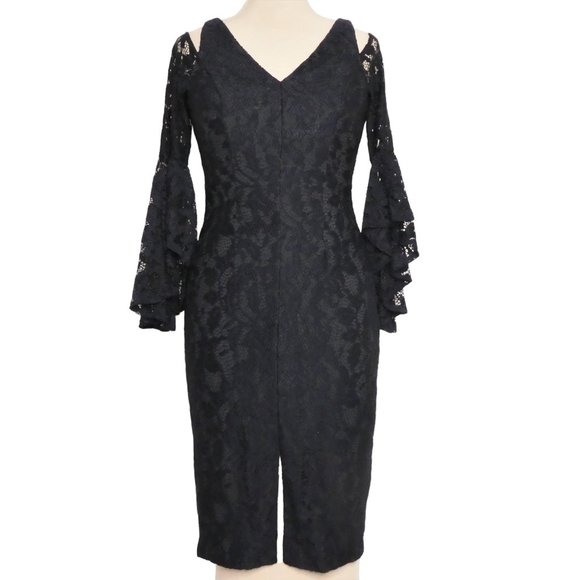 MAGGY LONDON Breezy Cold Shoulder Sheath Lace Dress Dark Navy Size 4 - Picture 1 of 10